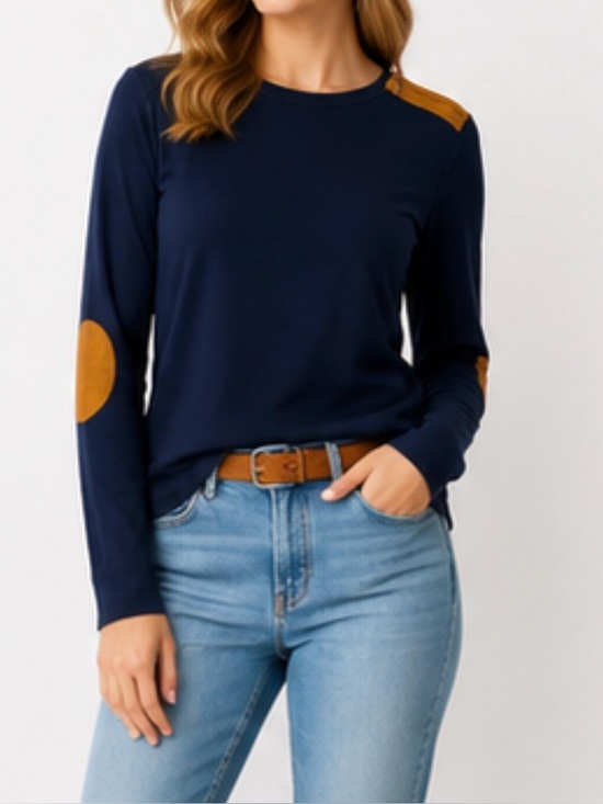 Lauren Ralph Lauren Tops - Lauren Ralph Lauren Long Sleeve Top Navy Blue with Brown Elbow Patches LG